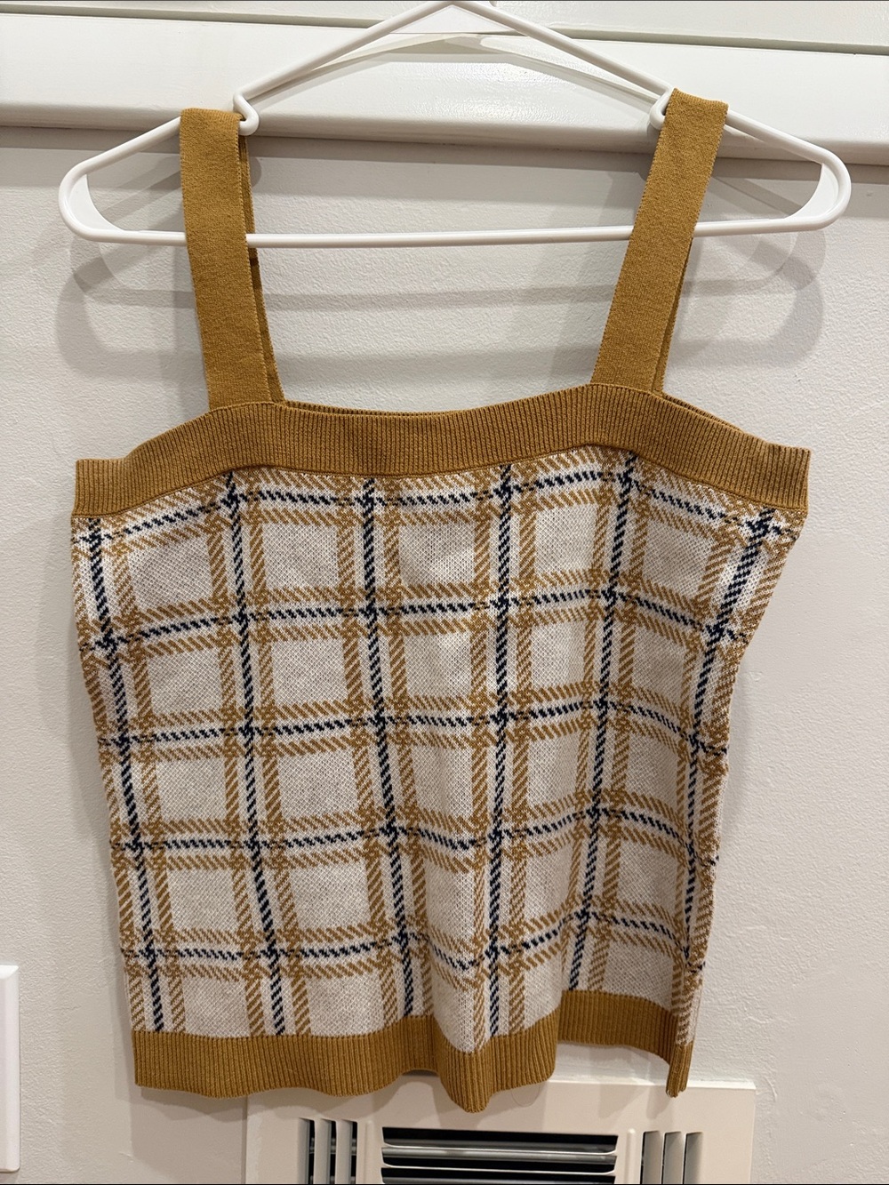 LOFT Mustard Plaid Knit Tank Top